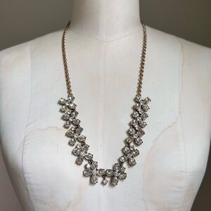 J.Crew Floral Crystal Rhinestone Statement Necklace - Adjustable Antique Gold